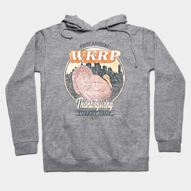 WKRP Turkey Drop Hoodie by Draw One Last Breath Horror 